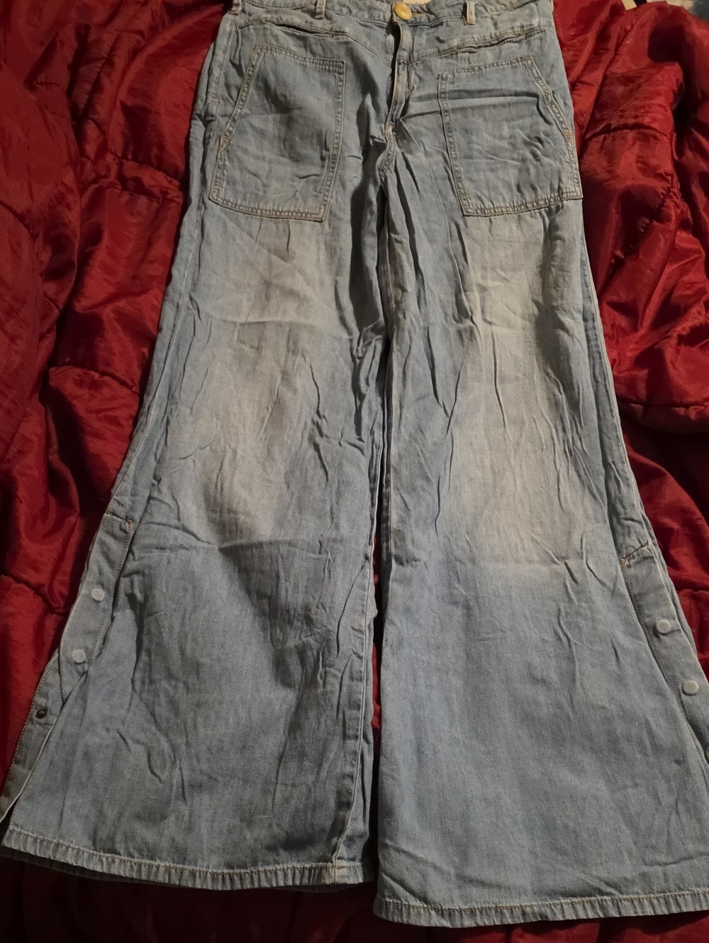 Anthropologie Pilcro And The Letterpress Light Blue Denim Wide-Leg Flare Jeans